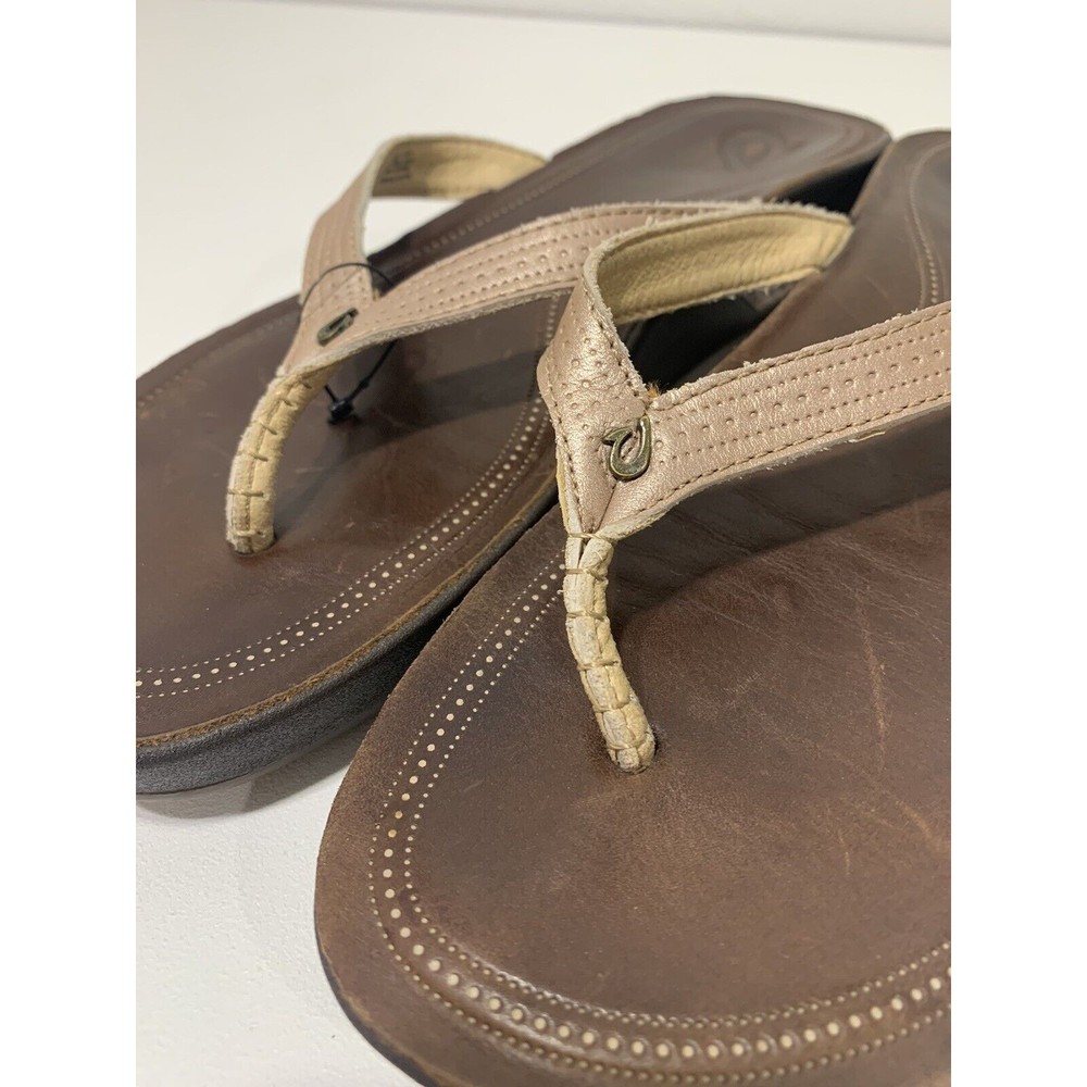 Olukai Women's Aukai Leather Wedge Sandals - Copper/Dark Java Size 10 - Picture 2 of 7